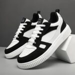 Men's Non-Slip Embossed Letterprint Color Block Lace-Up Sport Sneakers, Outdoor Sports