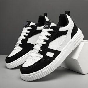 Men's Non-Slip Embossed Letterprint Color Block Lace-Up Sport Sneakers, Outdoor Sports