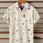 Mens Basic Line With Chest Pocket Casual Short Sleeve Hawaiian Shirt
