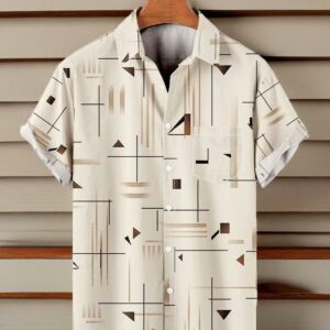Mens Basic Line With Chest Pocket Casual Short Sleeve Hawaiian Shirt