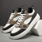 Men's Anti-Slip Lychee Texture Embossed Letter Graphic Patchwork Lace-Up Sports Shoes