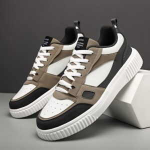 Men's Anti-Slip Lychee Texture Embossed Letter Graphic Patchwork Lace-Up Sports Shoes